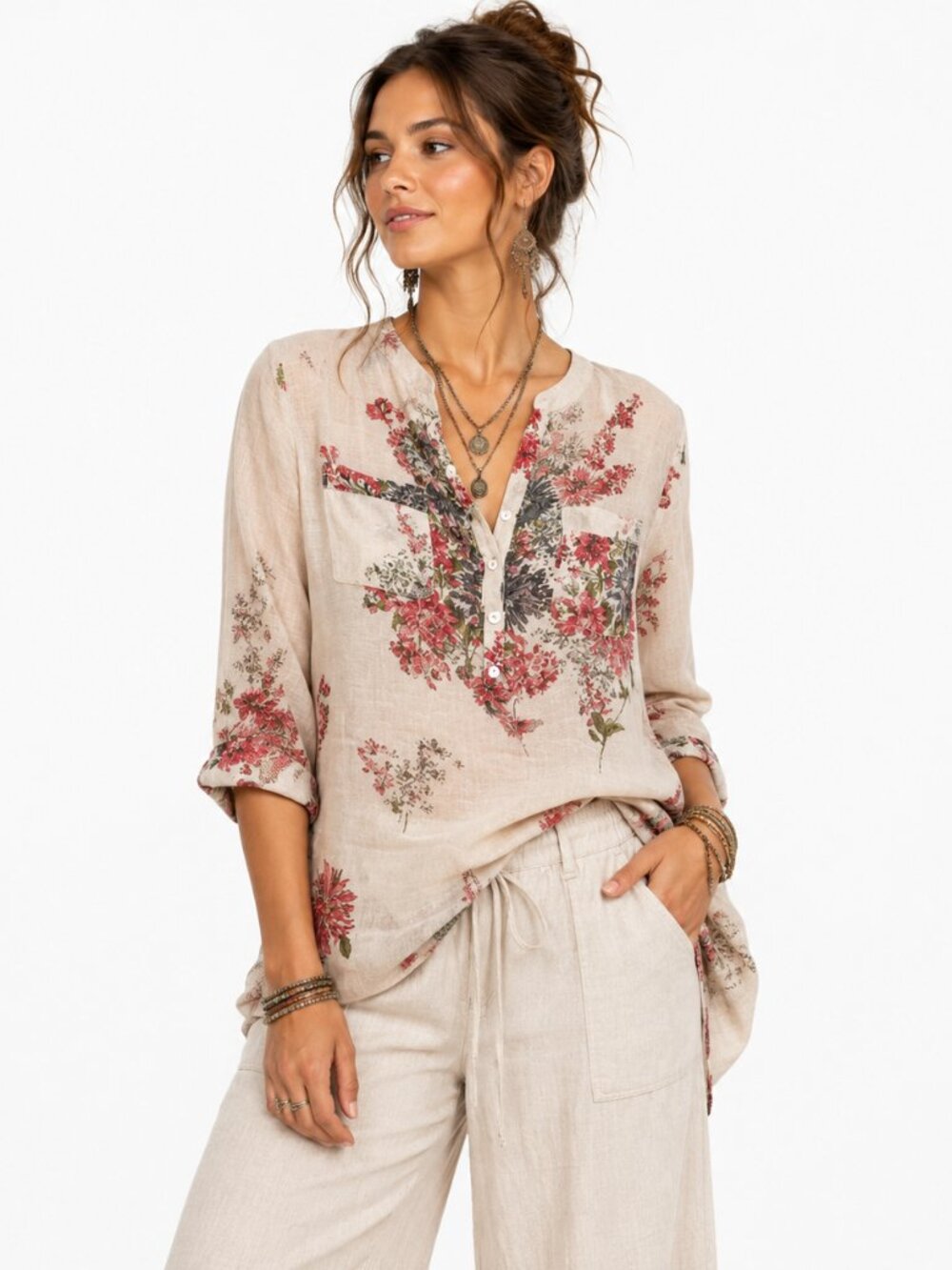 Zanzea Floral Tencel Tunic‎ XL Boho Relaxed Loose Vintage Chic Women's Top
